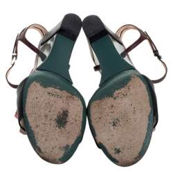 Pre Owned Fendi Multicolor Lizard Embossed And Leather Fantasia Studded Ankle Strap Sandals Size 37.5