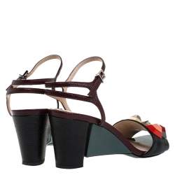 Pre Owned Fendi Multicolor Lizard Embossed And Leather Fantasia Studded Ankle Strap Sandals Size 37.5