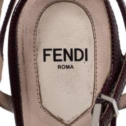 Pre Owned Fendi Multicolor Lizard Embossed And Leather Fantasia Studded Ankle Strap Sandals Size 37.5