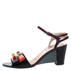 Pre Owned Fendi Multicolor Lizard Embossed And Leather Fantasia Studded Ankle Strap Sandals Size 37.5