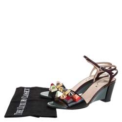 Pre Owned Fendi Multicolor Lizard Embossed And Leather Fantasia Studded Ankle Strap Sandals Size 37.5