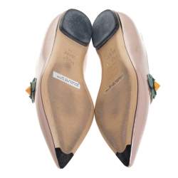 Pre Owned Fendi Blush Pink Patent Leather Flowerland Mary Jane Pointed Toe Flats Size 36