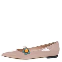 Pre Owned Fendi Blush Pink Patent Leather Flowerland Mary Jane Pointed Toe Flats Size 36