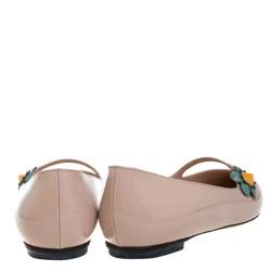 Pre Owned Fendi Blush Pink Patent Leather Flowerland Mary Jane Pointed Toe Flats Size 36