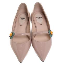 Pre Owned Fendi Blush Pink Patent Leather Flowerland Mary Jane Pointed Toe Flats Size 36