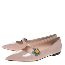 Pre Owned Fendi Blush Pink Patent Leather Flowerland Mary Jane Pointed Toe Flats Size 36
