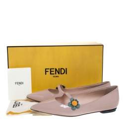 Pre Owned Fendi Blush Pink Patent Leather Flowerland Mary Jane Pointed Toe Flats Size 36