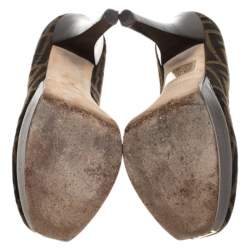 Pre Owned Fendi Tobacco Zucca Canvas Fendista Platform Pumps Size 37