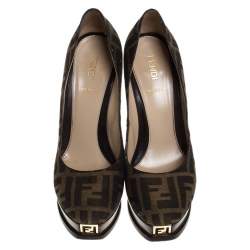 Pre Owned Fendi Tobacco Zucca Canvas Fendista Platform Pumps Size 37