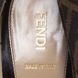 Pre Owned Fendi Tobacco Zucca Canvas Fendista Platform Pumps Size 37