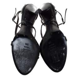 Pre Owned Fendi Black Leather White Stitch And Metal Chain Detail Strappy Sandals Size 39.5