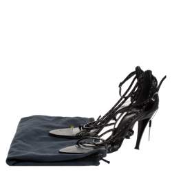 Pre Owned Fendi Black Leather White Stitch And Metal Chain Detail Strappy Sandals Size 39.5