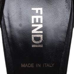 Pre Owned Fendi Black Leather White Stitch And Metal Chain Detail Strappy Sandals Size 39.5