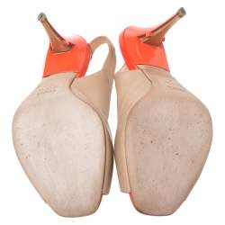 Pre Owned Fendi Two Tone Leather And Patent Leather Slingback Sandals Size 40