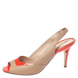 Pre Owned Fendi Two Tone Leather And Patent Leather Slingback Sandals Size 40