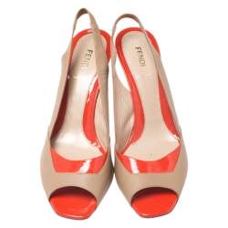 Pre Owned Fendi Two Tone Leather And Patent Leather Slingback Sandals Size 40