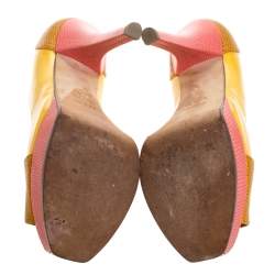 Pre Owned Fendi Tricolor Embossed Lizard Leather Fendista Peep Toe Platform Pumps Size 38.5