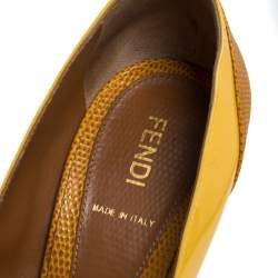 Pre Owned Fendi Tricolor Embossed Lizard Leather Fendista Peep Toe Platform Pumps Size 38.5