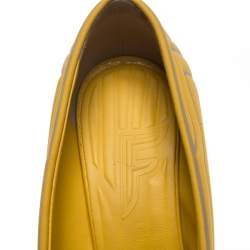 Pre Owned Fendi Yellow/Grey Neoprene And Rubber Square Toe Ffreedom Pumps Size 37