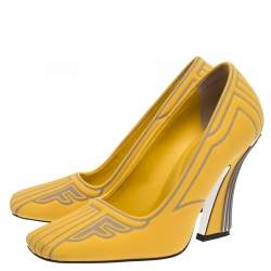 Pre Owned Fendi Yellow/Grey Neoprene And Rubber Square Toe Ffreedom Pumps Size 37