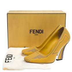 Pre Owned Fendi Yellow/Grey Neoprene And Rubber Square Toe Ffreedom Pumps Size 37