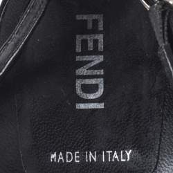 Pre Owned Fendi Black Leather Open Toe Metal Heel Sandals Size 37.5