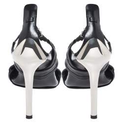 Pre Owned Fendi Black Leather Open Toe Metal Heel Sandals Size 37.5
