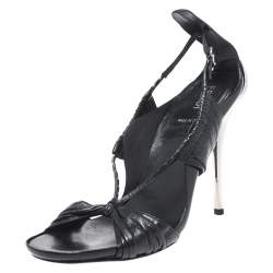 Pre Owned Fendi Black Leather Open Toe Metal Heel Sandals Size 37.5