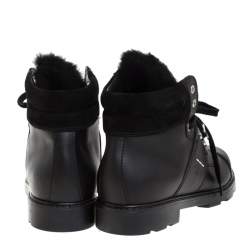 Fendi Black Leather And Fur Trim Lace Up Ankle Boots Size 39