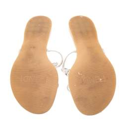 Pre Owned Fendi Metallic Silver Leather Butterfly Embellished Thong Sandals Size 38.5