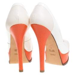 Pre Owned Fendi Multicolor Embossed Lizard Leather Fendista Peep Toe Platform Pumps Size 38