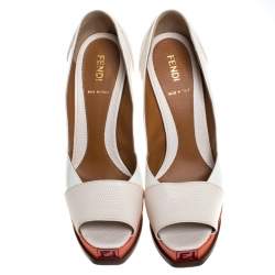 Pre Owned Fendi Multicolor Embossed Lizard Leather Fendista Peep Toe Platform Pumps Size 38