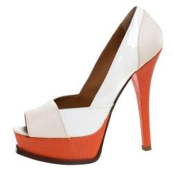 Pre Owned Fendi Multicolor Embossed Lizard Leather Fendista Peep Toe Platform Pumps Size 38