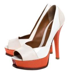 Pre Owned Fendi Multicolor Embossed Lizard Leather Fendista Peep Toe Platform Pumps Size 38