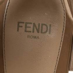 Pre Owned Fendi Beige Patent Leather T-Strap Espadrille Wedge Sandals Size 37.5