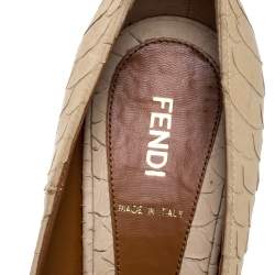 Pre Owned Fendi Beige Python Zucchino Heel Peep Toe Pumps Size 38