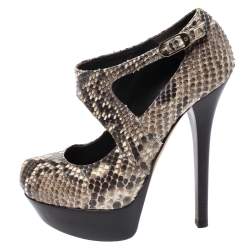 Pre Owned Fendi Multicolor Python T-Strap Platform Sandals Size 37.5