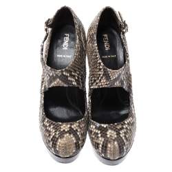 Pre Owned Fendi Multicolor Python T-Strap Platform Sandals Size 37.5