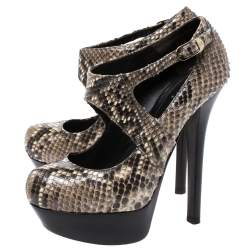 Pre Owned Fendi Multicolor Python T-Strap Platform Sandals Size 37.5