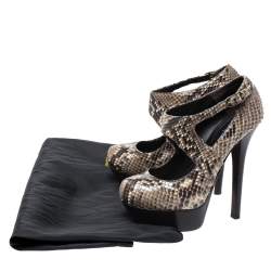 Pre Owned Fendi Multicolor Python T-Strap Platform Sandals Size 37.5