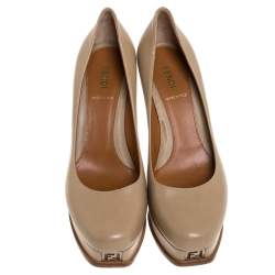 Pre Owned Fendi Beige Leather Fendista Platform Pumps Size 39