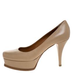 Pre Owned Fendi Beige Leather Fendista Platform Pumps Size 39