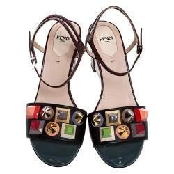 Pre Owned Fendi Multicolor Lizard Embossed And Leather Fantasia Studded Ankle Strap Sandals Size 37.5