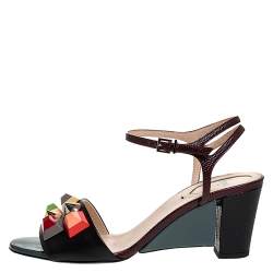 Pre Owned Fendi Multicolor Lizard Embossed And Leather Fantasia Studded Ankle Strap Sandals Size 37.5