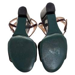 Pre Owned Fendi Multicolor Lizard Embossed And Leather Fantasia Studded Ankle Strap Sandals Size 37.5