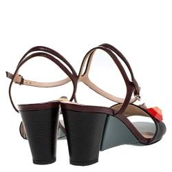 Pre Owned Fendi Multicolor Lizard Embossed And Leather Fantasia Studded Ankle Strap Sandals Size 37.5