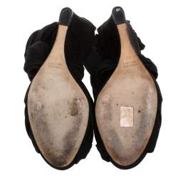 Pre Owned Fendi Black Stretch Fabric And Suede Cross Strap Sandals Size 40