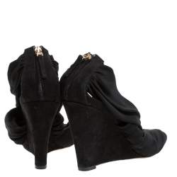 Pre Owned Fendi Black Stretch Fabric And Suede Cross Strap Sandals Size 40