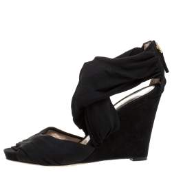 Pre Owned Fendi Black Stretch Fabric And Suede Cross Strap Sandals Size 40