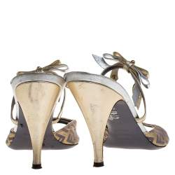 Pre Owned Fendi Multicolor Zucca Canvas and Leather Bow Slide Sandals Size 37.5